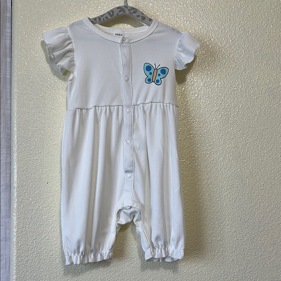 SHEIN White Romper with Blue Butterfly - Picture 1 of 4